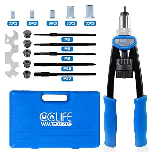Oferta limitada: CCLIFE Remachadora de Tuercas, con 150 Tuercas M5 M6 M8 M10 M12 Remachables, Remachado de Roscas de 40.99 € a 40.99 € (ahorro 0.00%)