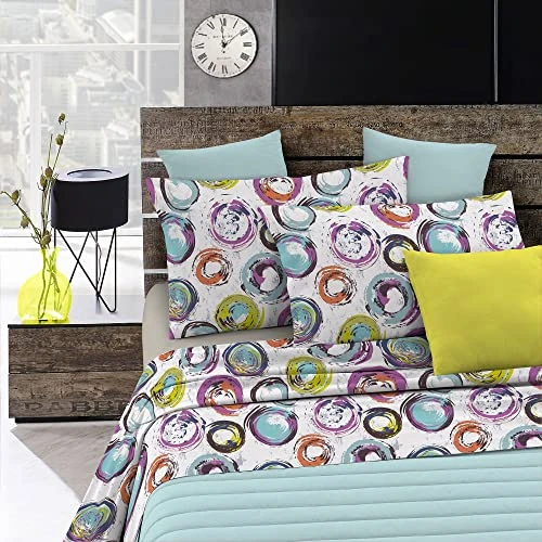 Italian Bed Linen Fantasy Bed Sheet Set in Printed Microfiber, cerchi astratti, Double