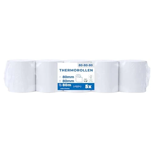 Offerta a tempo: THERMALKING - Rotoli Cassa 80x80 Termica Fiscale [senza BPA] - Rotolo per stampante registratore di cassa fiscale 80mm x 80m x 12mm - Rotolini carta termica 80x80x12 - [5x] - 0.00% da 20.99 € a 20.99 €