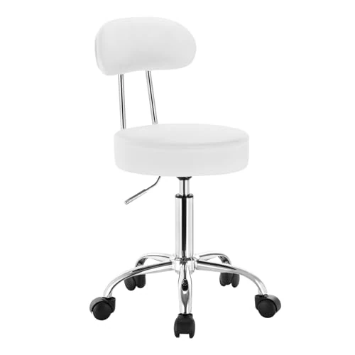 Zeitlich begrenztes Angebot: WOLTU Rollhocker Schminkhocker Hocker höhenverstellbar mit Rollen & Lehne Weiß Arbeitshocker 360° Drehhocker Bürostuhl Kosmetikhocker für Werkstatt, Schönheitssalons, Studios, Tätowierungen von 49.99 € auf 34.99 € (30.01% Raba