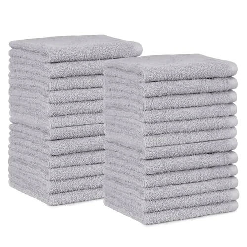 Limited-time offer: Amazon Basics Face Towel Set for bathroom, 100% Cotton Extra Absorbent Fast Drying Face Cloths 30 x 30 cm, Grey, 24-Pack from 12.48 £ to 10.91 £ (save 13%)
