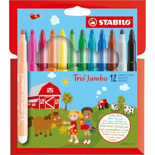 Offerta a tempo: Stabilo Pennarellone super lavabile Trio Jumbo - Astuccio da 12 — 26% da 5,95 € a 4,39 €
