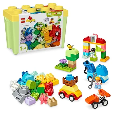 LEGO DUPLO Pudełko w kształcie klocka z autami i ciężarówkami, Kreatywna Zabawka dla Dziecka od 18 Miesięcy, Zestaw Edukacyjny dla Chłopca, Dziewczynki, Prezent dla Malucha i Przedszkolaka, 10439