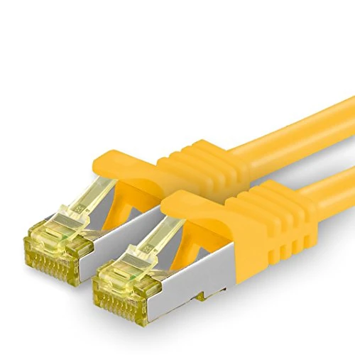 1aTTack.de Cavo di rete Ethernet Lan Cat.7 SFTP spina RJ45 Cat6a doppia schermatura 10000 Mbit/s compatibile con Cat5 Cat6 Cat6a Cat8 per switch Router Modem Patchpanel Giallo / 1 pz 3 metri