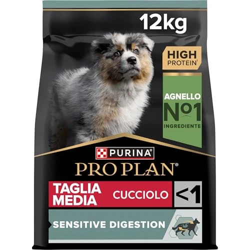 Offerta a tempo: PURINA PRO PLAN Sensitive Digestion Crocchette Cani Puppy Taglia Media con Agnello per Cuccioli fino a 12 Mesi, 1 Confezione da 12 kg - 36% da 51.99 € a 33.48 €