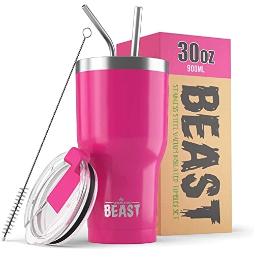 Offerta a tempo: BEAST Tazza Termica da Viaggio - 900 ml I Rosa Confetto I Doppia Parete Inox Termos Caffè Isolato I con 2 Cannucce Riutilizzabili & Spazzolino per Pulizia I Ideale per Caffè Freddo o Caldo - 32% da 35.00 € a 23.95 €