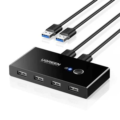 Begrenztes Angebot: UGREEN 4 Ports USB 2.0 Switch für 2 PC, 2 in 4 Out USB Umschalter für Maus, Tastatur, Scanner, Drucker, Stick, Festplatte kompatibel mit Windows, Mac OS 8.6 und höher, 2 USB 2.0-Kabel von 15.05 EUR auf 10.99 EUR (Rabatt 27%)
