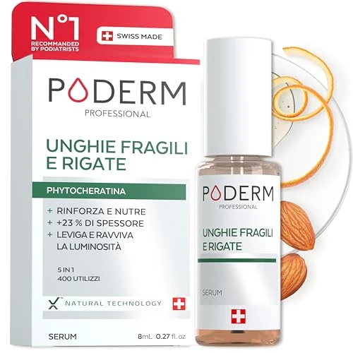 PODERM 5-in-1 Brittle Nails Serum - Nail Strengthener for Damaged & Weak Nails | Swiss Made Nail Hardener Intensely Nourishes​, Revives Radiance & Smooths Ridges | Nail Repair Created by a Podiatrist