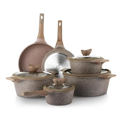 Begrenztes Angebot: KASANOVA Antihaft-Topfset 0% Fett, Induktionskochgeschirr für alle Kochfelder, Pfannen- und Topfset mit 4-Schicht-Antihaftbeschichtung und modernem Design (10) von 135.23 EUR auf 119.00 EUR (Rabatt 12%)