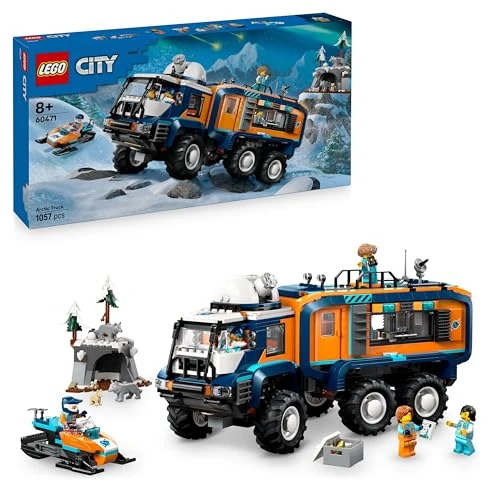 LEGO City Le Camion Scientifique des Explorateurs en Arctique - Jouet Véhicule d'Exploration avec Direction & Suspension - Motoneige, 5 Minifigurines & 3 Figurines de Loups - Cadeau Garçon 8 ans 60471