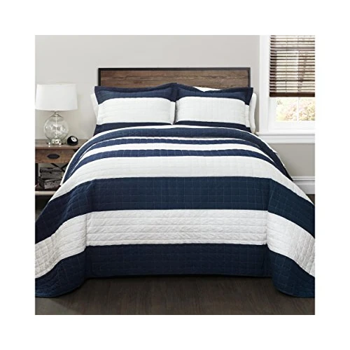 Zeitlich begrenztes Angebot: Lush Decor Berliner Bettwäsche-Set mit Streifenmuster, 2-teilig, Doppelbett, Marineblau und Weiß von 77.96 € auf 77.96 € (0.00% Rabatt)