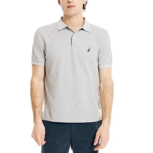 Nautica Men's Standard Classic Short Sleeve Solid Polo Shirt, Grey Heather, 3X-Large