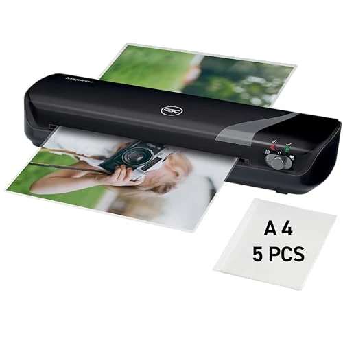 GBC Inspire+ Plastificatrice A4 con Tempo di Riscaldamento di 4 Minuti e Leva di Rilascio Anti-Inceppamento, Include una Confezione da 5 Pouch - Nero (4402075EU)