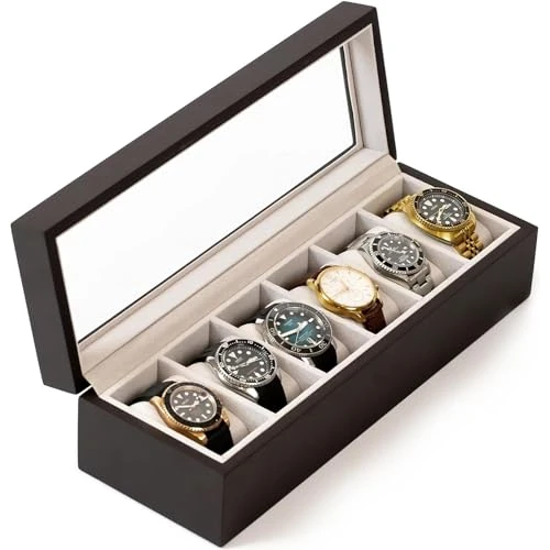 Offerta a tempo: CASE ELEGANCE Custodia per Orologi in Legno con Coperchio in Vetro 6 posti - 0.00% da 51.99 € a 51.99 €