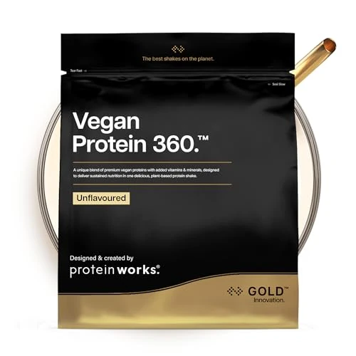 Protein Works | Vegan Protein 360 – GOLD Innovation, Ohne Aroma, 16 Portionen, 100% pflanzlich & natürlich, Premium-Multi-Protein-Mix, fettarmer & kalorienarmer Shake, 500g