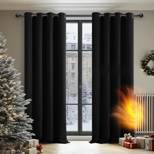Limited-time offer: Deconovo Solid Curtains Ring Top Curtains Thermal Insulated Blackout Curtains for Bedroom 140x180cm Black 2 Panels from 27.99 GBP to 27.99 GBP (save 0%)