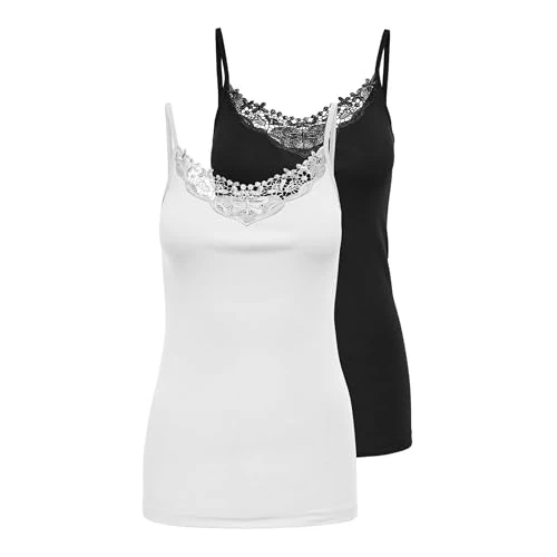 Offre limitée : Only NOS Onlkira Lace Singlet 2 Pack Débardeur, Noir (Black and White), 38 (Taille Fabricant: Medium) (Lot de 2) Femme de 16.67 € à 15.00 € (10% de remise)