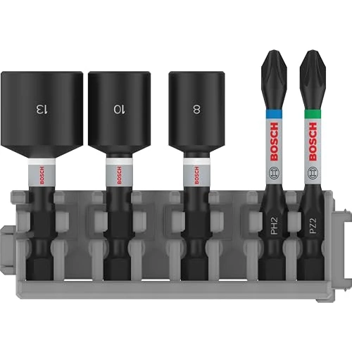 Bosch Professional - 5 piezas Juego de brocas y llaves de vaso, Control de impacto, puntas PZ/PH, Pick and Click, Longitud: 50 mm