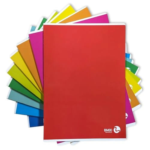 BM BeMore - Color Basic 0110606 - Quaderno Formato A4 - Rigatura Q - Quadretti con Margini - Carta 80g/mq – 9 Colori Assortiti - Confezione da 10 Pezzi