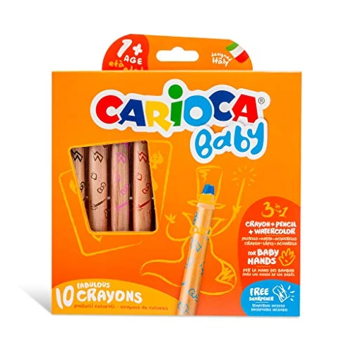 Offerta a tempo: CARIOCA Baby Crayons 3in1, Pastelloni Colorati Super Lavabili per Bambini 3 in 1, Matite Colorate e Pastelli a Cera Acquerellabili, Colori Assortiti, 10 Pezzi - 0.00% da 13.16 € a 13.16 €
