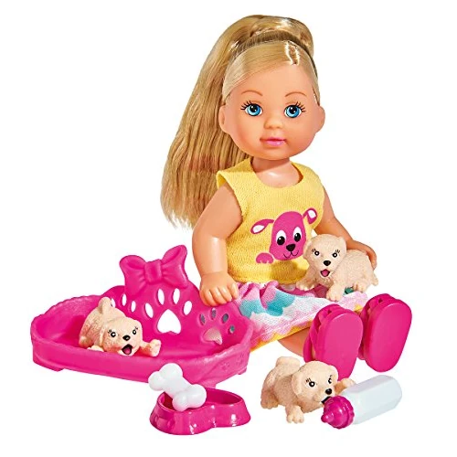 Tijdelijke aanbieding: Simba 105733041 - Evi Love Puppy Love, met drie babyhonden, met hondenmand en accessoires, kleedpop, 12 cm, voor kinderen vanaf 3 jaar van 9.14 EUR naar 9.14 EUR (korting 0%)