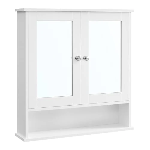 Offerta a tempo: VASAGLE Armadio da Bagno, Specchiera, Mobile da Parete con 2 Ante a Specchio e Scomparto Aperto, Ripiano Regolabile, Montaggio a Parete, 13 x 56,5 x 58,5 cm, Bianco LHC002 - 15% da 43.99 € a 37.39 €