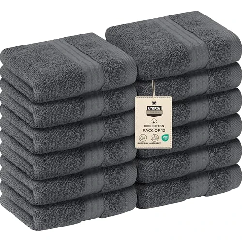 Limitiertes Angebot: Utopia Towels - 12er Luxuriöses Waschlappen-Set aus 100% Baumwolle, saugfähig und weich, 30 x 30 cm, Seifentücher (Grau) von 18.99 EUR auf 15.99 EUR (Spare 16%)