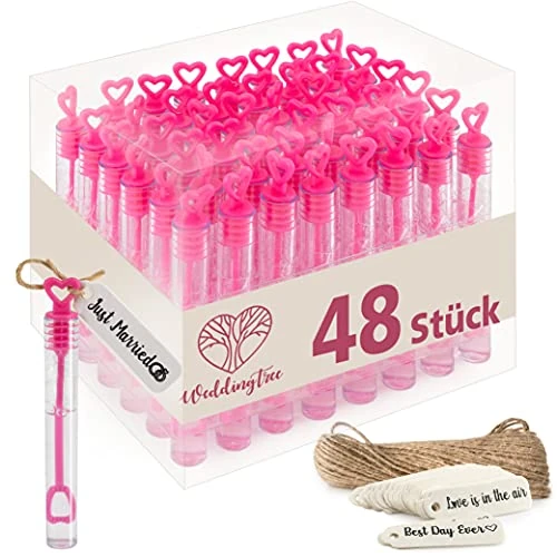 Tijdelijke aanbieding: WeddingTree Zeepbellen Set in roze - 48-delig Hartvormig handvat - schattig voor bruiloft, doop, verjaardag, gouden bruiloft, verloving, Valentijnsdag, gastgeschenk, feest van 19.99 € naar 19.99 € (0.00% korting)