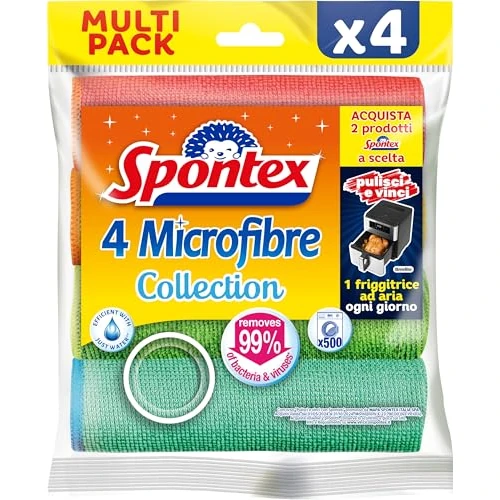 Offerta a tempo: Spontex Microfibre x4, Panni Multiuso Colorati in Microfibra Tessile, 4 pezzi, Microfibra (confezione da 4) - 50% da 3.39 € a 1.69 €