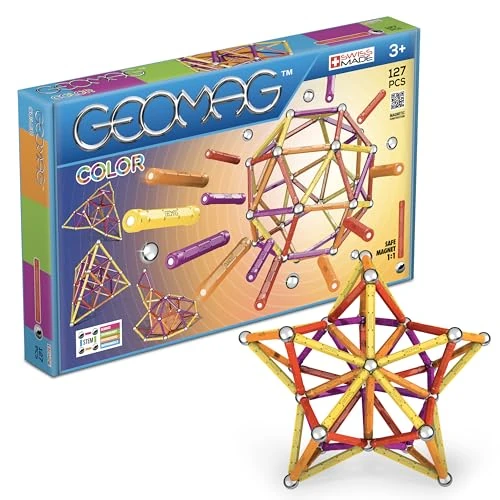 Geomag - Classic Color 127 Piezas - Construcciones Magnéticas - Juguetes para Niños 3 Años - Fabricación Suiza - Bloques Construcción con 60 Barras, 61 Bolas, 6 Bases - Bloques Magneticos Stem