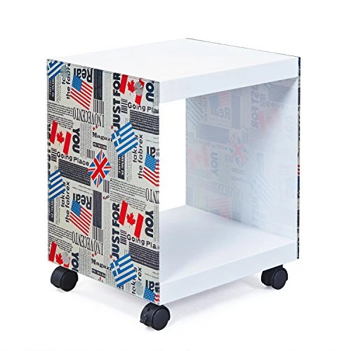 Inter Link - Table d'appoint - Table de chevet - Table basse - Sur roulettes - Flag Cube - Verre et MDF - Moderne et pratique - Laqué blanc - 38 x 33,5 x 46 cm