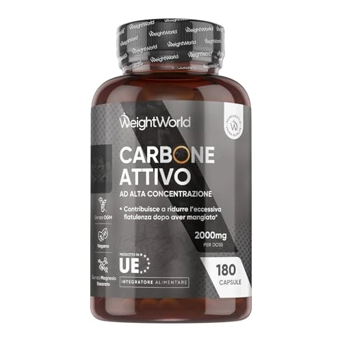 Offerta a tempo: Carbone Vegetale Attivo da 2000mg in 180 Capsule Vegane, Il Carbone Attivo Contribuisce a Ridurre l'Eccessiva Flatulenza Dopo Aver Mangiato (EFSA), Activated Charcoal, Senza Magnesio Stearato né OGM - 13% da 14.98 € a 12.99 €