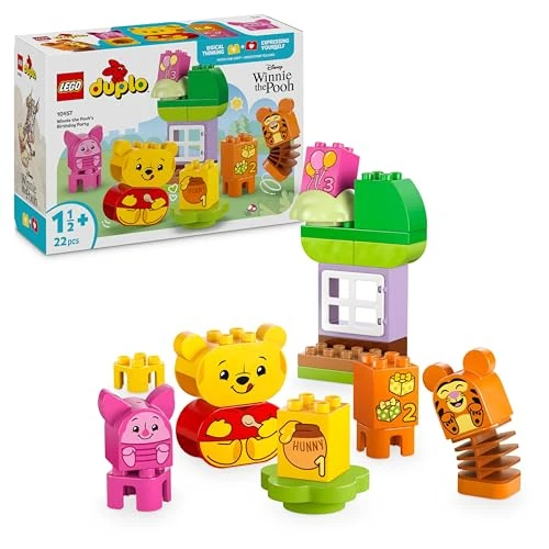 LEGO DUPLO | Disney Festa di Compleanno di Winnie the Pooh - Gioco per la Motricità Fine per Bambini e Bambine da 1 Anno in su - Mattoncini Numerati e 3 Figure di Animali tra cui Tigro e Pimpi - 10457