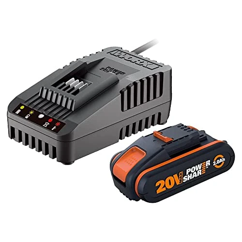 WORX WA3601 Original PowerShare Akku mit Ladegerät Set - 20V 2000mAh Li-Ion Batterie & Ladestation - für alle WORX Elektro- & Gartengeräte, 1h Ladungszeit