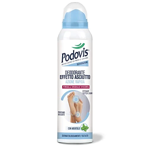 Offerta a tempo: Podovis, Deodorante Effetto Asciutto - Deodorante Piedi Spray, Azione Antiodore, Efficace 24 Ore, Arricchita con Agenti Antibatterici, Effetto Fresco e Profumo Delicato, 150ml - 49% da 7.85 € a 4.04 €