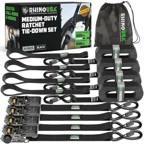 Offerta a tempo: Rhino USA Cinghie a Cricchetto (4 Pezzi) 2,5cm x 4,6m - Fissaggio Carico - 0.00% da 37.00 € a 37.00 €