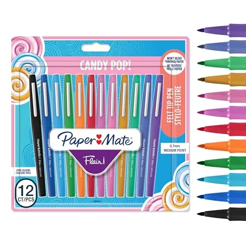Offerta a tempo: Paper Mate Flair Candy POP Pennarelli con punta in feltro | punta media (0,7 mm) | colori assortiti | confezione da 12 - 33% da 21.76 € a 14.59 €