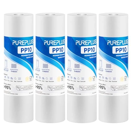 Limited-time offer: PUREPLUS Sediment Filter (4) | Replacement for 10" Sediment Water Filter – compatible with 5 Micron, 2.5" Cartridge, reduces lime from 14.99 £ to 12.74 £ (save 15%)