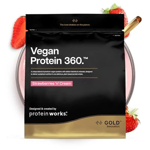 Offerta a tempo: Protein Works | Vegan Protein 360 – GOLD Innovation, Proteine Vegane, Miscela Multi-Proteica Premium 100% Vegetale, Shake a Basso Contenuto di Grassi e Calorie, Panna & Fragole, 33 Porzioni, 1kg - 15% da 24.00 € a 20.29 €