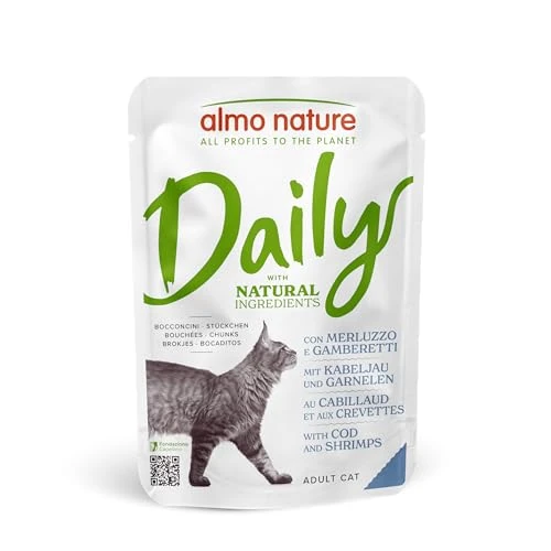 Offerta a tempo: almo nature Daily - Alimento Umido Completo per Gatti Adulti con Merluzzo e Gamberetti — 20% da 25,50 € a 20,40 €