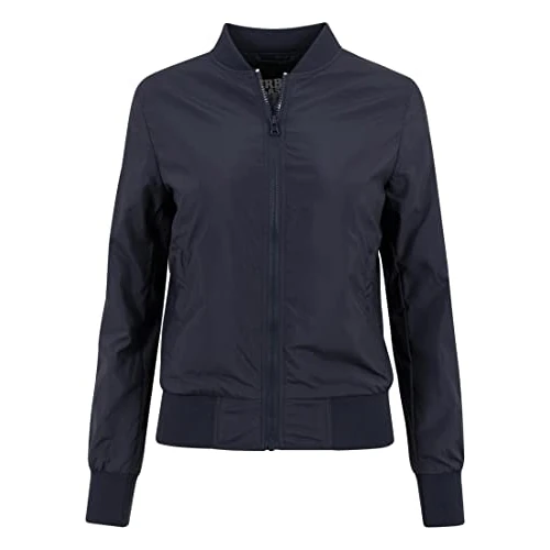 URBAN CLASSICS Veste Bomber Légère pour Femme avec Empiècement Gaufré sur les côtés, Poches Zippées à l'avant, 100% Polyester, Navy, Taille S