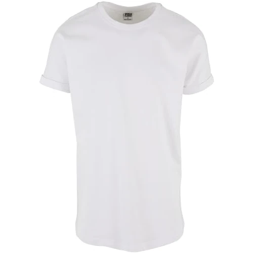 URBAN CLASSICS Men's Long Basic Tee with Round Neckline & Hem, Men's T-Shirt with Turn-Up Finish and Overcut Shoulders, Short-Sleeve Tall Tee T-Shirt with Long Fit, Colour: White, Size: X-Large
