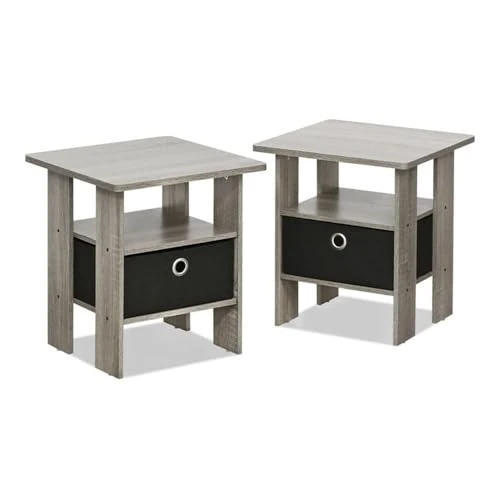 Offerta a tempo: Furinno Andrey tavolino comodino con cassetto portaoggetti, rovere francese/nero, Set di 2 - 50% da 62.99 € a 31.44 €