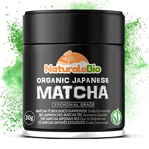 Offerta a tempo: NaturaleBio Tè Verde Matcha Biologico in Polvere - 1 Grado, Cerimoniale A - 30g. Prodotto in Giappone Uji, Kyoto. Ideale da bere e nel Latte - 35% da 19.98 € a 12.99 €