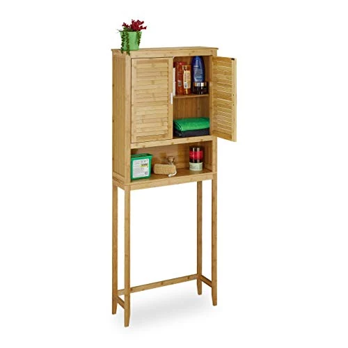 Limited offer: Relaxdays LAMELL Bamboo Washing Machine Cabinet, Floor Storage Unit, Bath Cupboard with Winged Doors, Wood, 3 Shelves, Size: ca 170 x 70 x 22.5 cm, Natural Brown from 96.90 EUR to 96.90 EUR (save 0%)