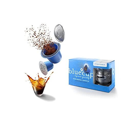 Bluecup Wiederbefüllbare Nespresso Kapseln (Original Linie), Starterpaket zum Nachfüllen [2 Kapsel, 100 deckel]