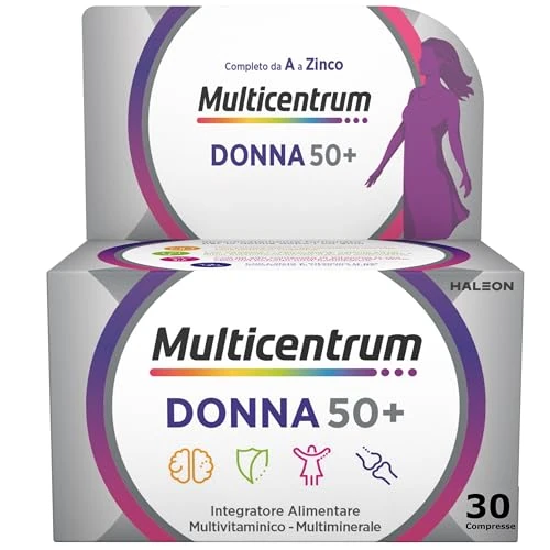 Offerta a tempo: Multicentrum Donna 50+ Integratore Multivitaminico completo, con Magnesio, Vitamina A, D, B12, Calcio, per combattere stanchezza e affaticamento per Donne oltre 50 anni, 30 Compresse - 28% da 23.50 € a 16.98 €