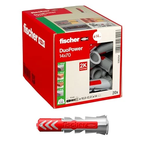 Zeitlich begrenztes Angebot: fischer DuoPower 14 x 70, Universaldübel, leistungsstarker 2-Komponenten-Dübel, Kunststoffdübel zur Befestigung in Beton, Ziegeln, Stein, Gipsbauplatten uvm., ohne Schrauben, 20 Stück von 9.49 € auf 8.09 € (15% Rabatt)