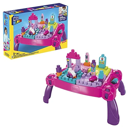 MEGA Bloks - First Builders tavolino multi attività rosa 3 in 1 con 30 blocchi da costruzione, esclusivo Amazon, Giocattolo per Bambini 1+ Anni, FFG22,