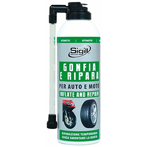 Offerta a tempo: SIGILL, Gonfia e Ripara, Prodotto Tecnico Spray per il Gonfiaggio e la Riparazione di Qualsiasi Pneumatici di Auto e Moto, Ottima Soluzione per Forature Accidentali, Made in Italy, Spray 300 ml - 0.00% da 9.90 € a 9.90 €